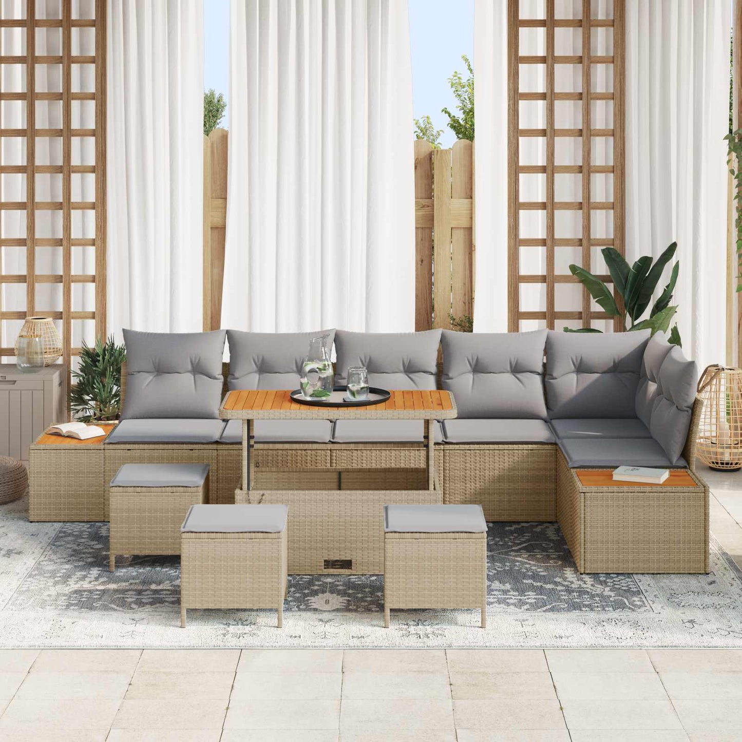 Set Divano da Giardino con cuscino 10 pcs Beige e Grigio Chiaro | homemem39