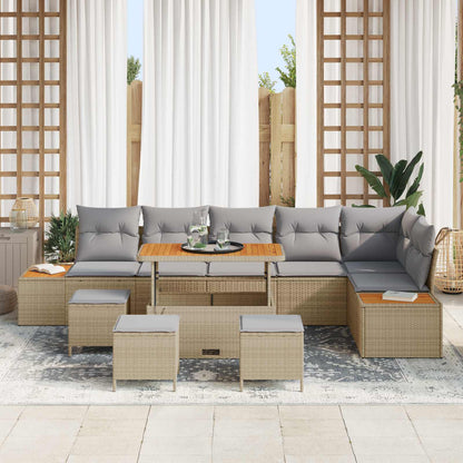 Set Divano da Giardino con cuscino 10 pcs Beige e Grigio Chiaro | homemem39