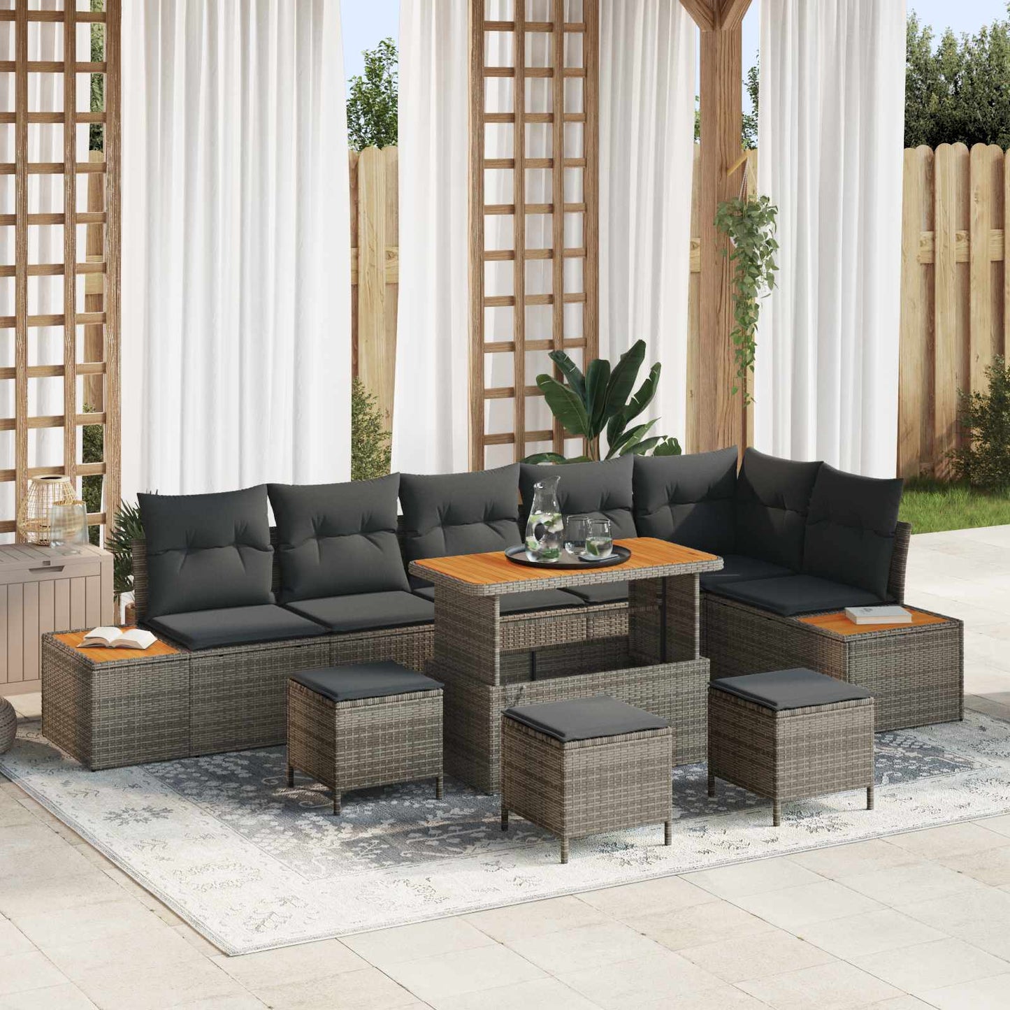 Set Divano da Giardino con cuscino 10 pcs Grigio | homemem39