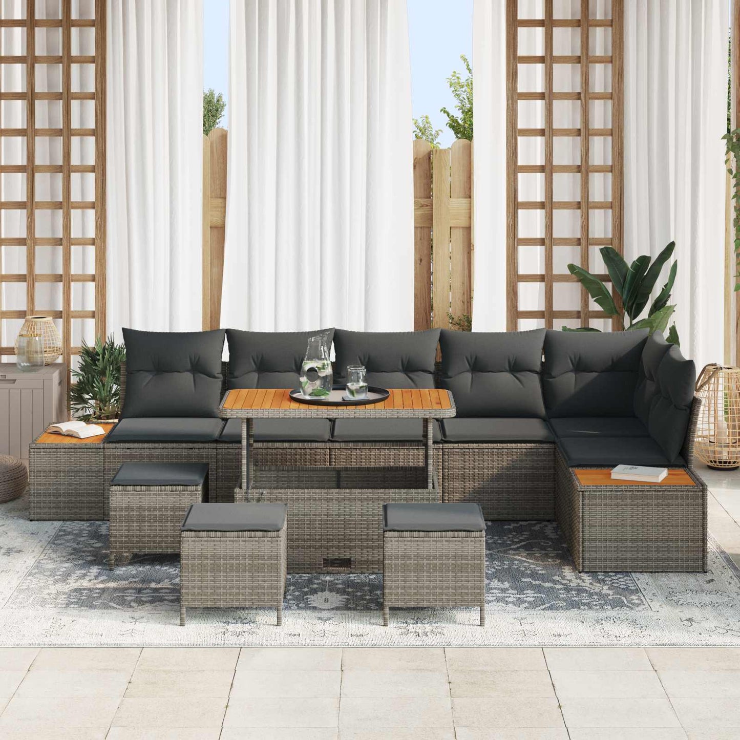 Set Divano da Giardino con cuscino 10 pcs Grigio | homemem39