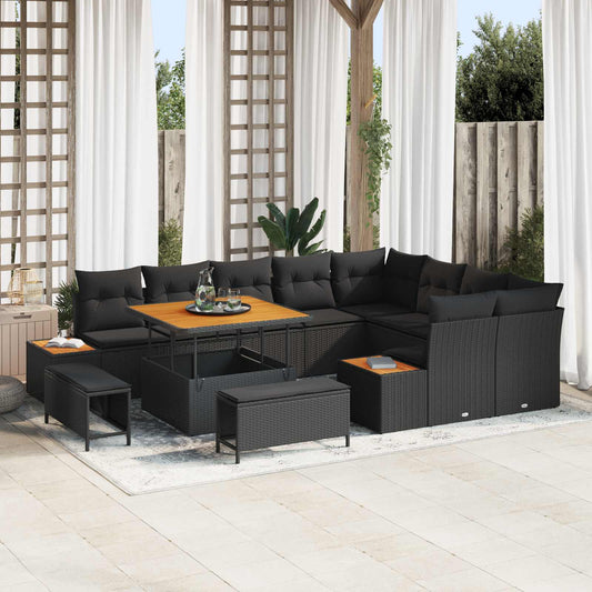 Set Divano da Giardino 12 pz 11-Numero di posti Nero