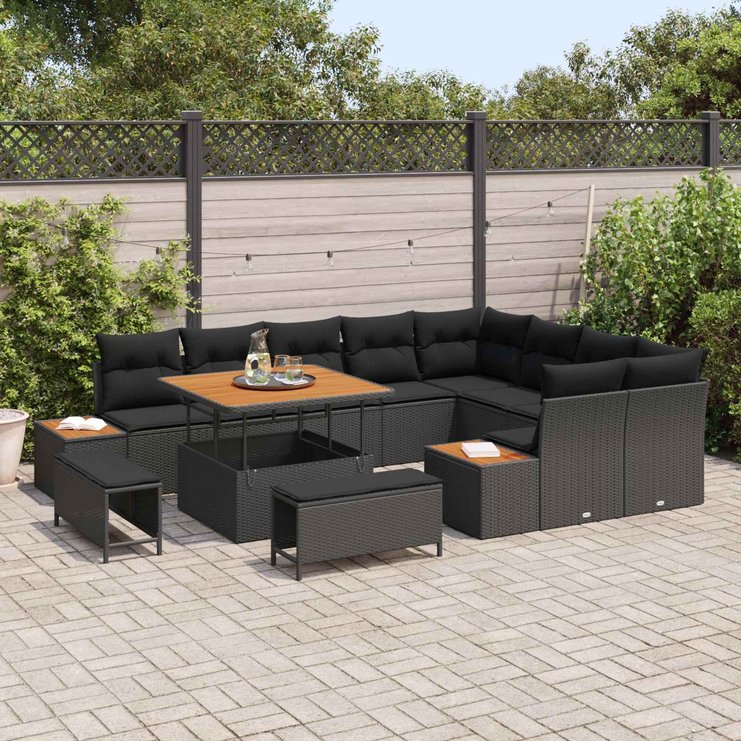 Set Divano da Giardino con cuscino 12 pcs Nero | homemem39