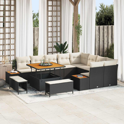 Set Divano da Giardino con cuscino 12 pcs Nero e Crema | homemem39