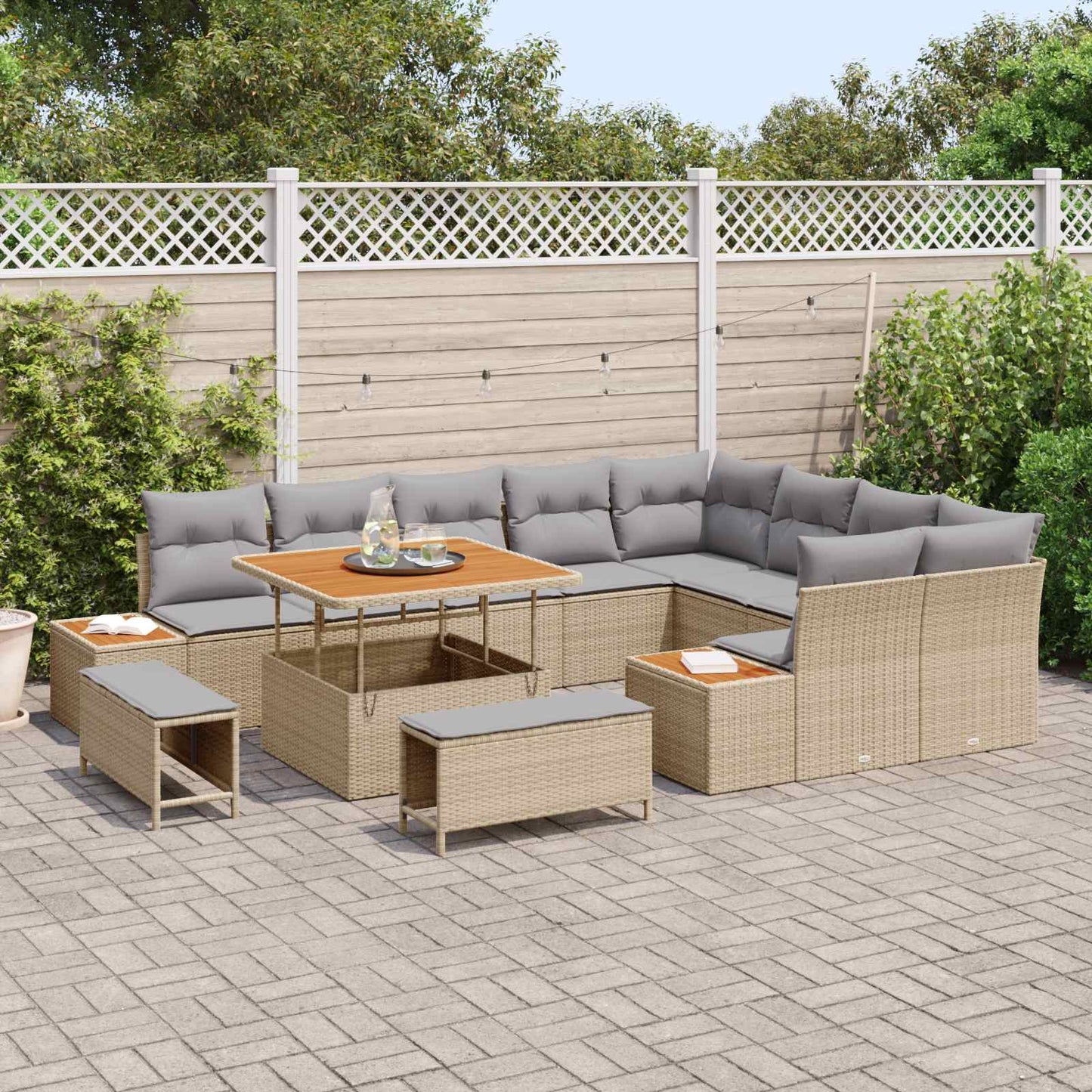 Set Divano da Giardino con cuscino 12 pcs Beige e Grigio Chiaro | homemem39