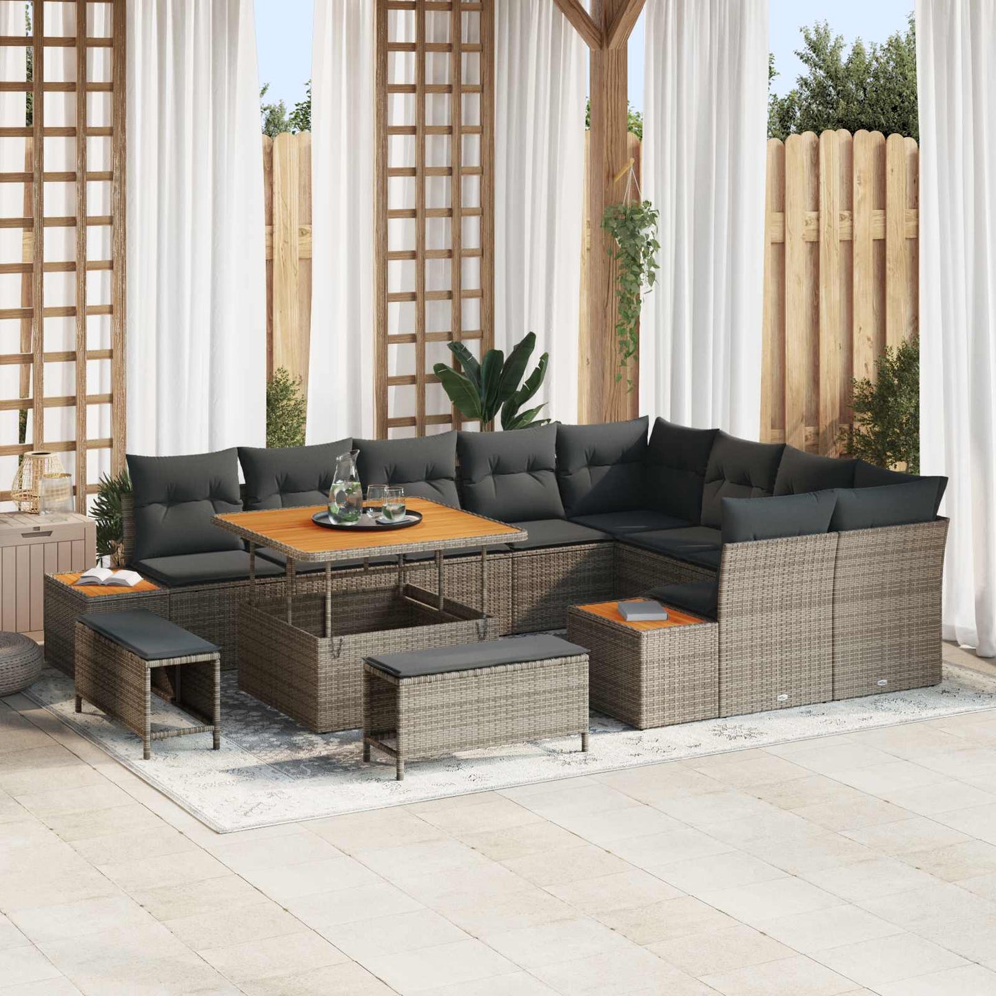 Set Divano da Giardino con cuscino 12 pcs Grigio | homemem39
