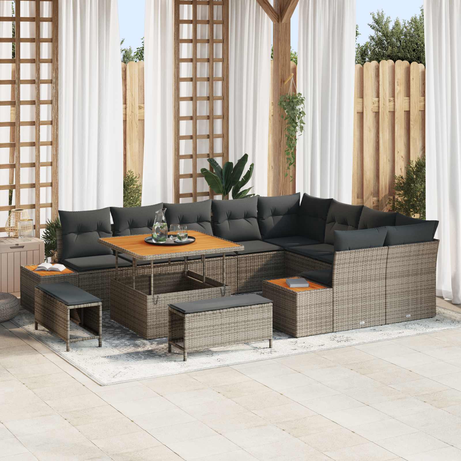 Set Divano da Giardino con cuscino 12 pcs Grigio | homemem39