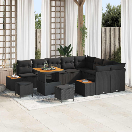 Set Divano da Giardino 12 pz 11-Numero di posti Nero
