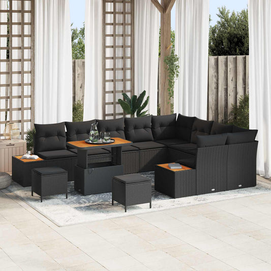 Set Divano da Giardino con cuscino 12 pcs Nero | homemem39