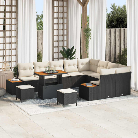 Set Divano da Giardino con cuscino 12 pcs Nero e Crema