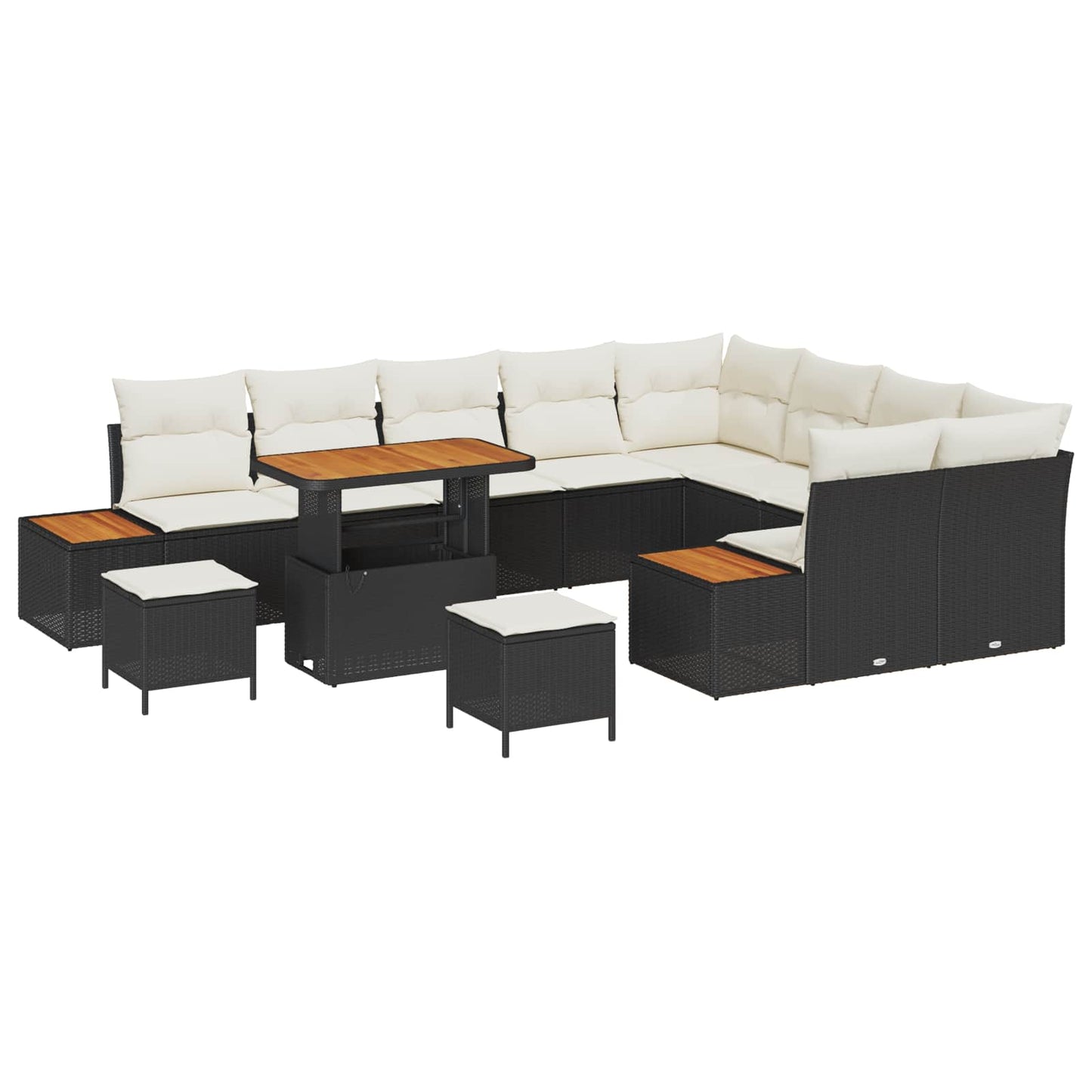 Set Divano da Giardino con cuscino 12 pcs Nero e Crema | homemem39