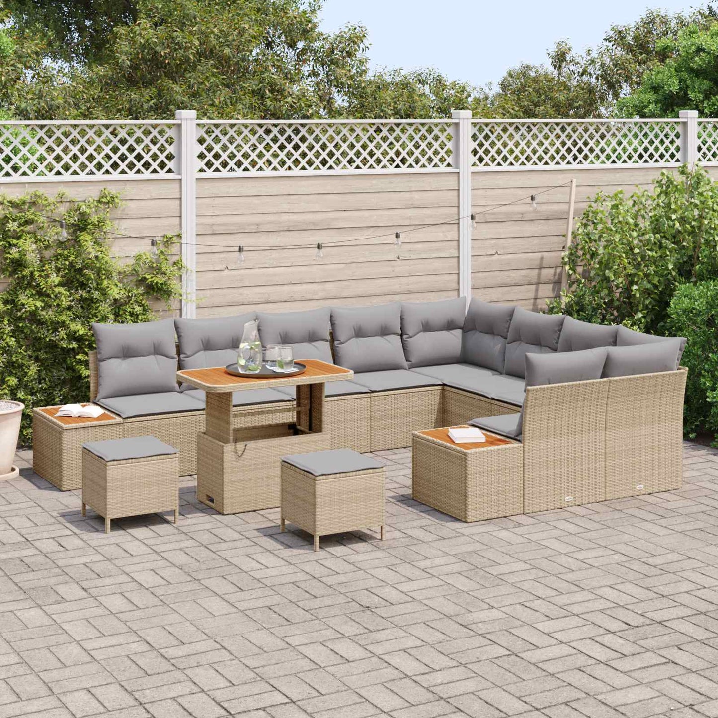Set Divano da Giardino con cuscino 12 pcs Beige e Grigio Chiaro | homemem39