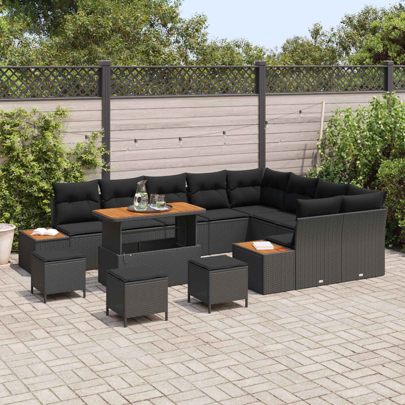 Set Divano da Giardino con cuscino 13 pcs Nero | homemem39