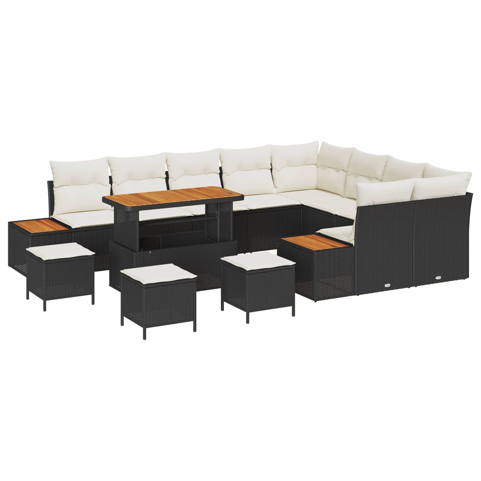 Set Divano da Giardino con cuscino 13 pcs Nero e Crema | homemem39
