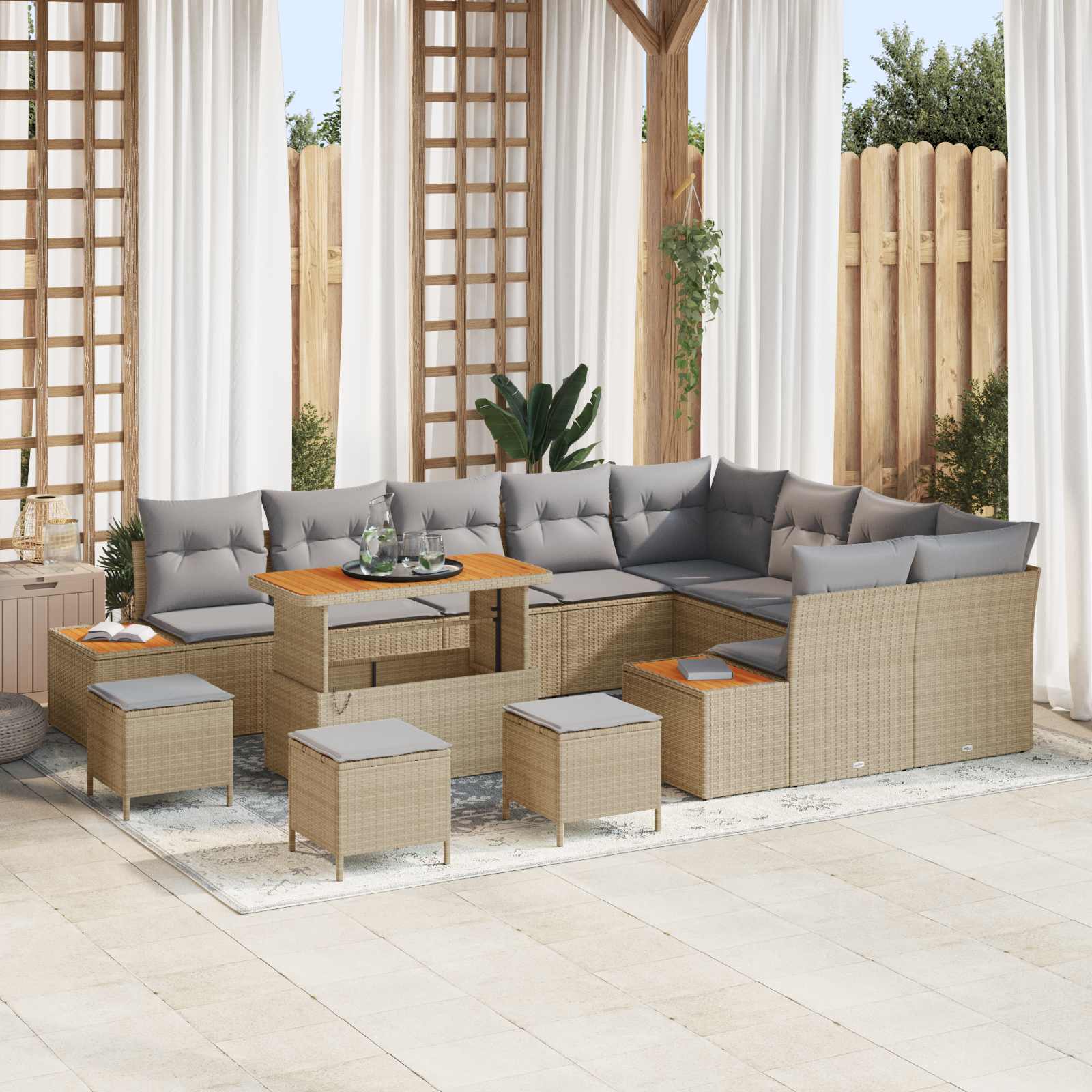 Set Divano da Giardino con cuscino 13 pcs Beige e Grigio Chiaro | homemem39
