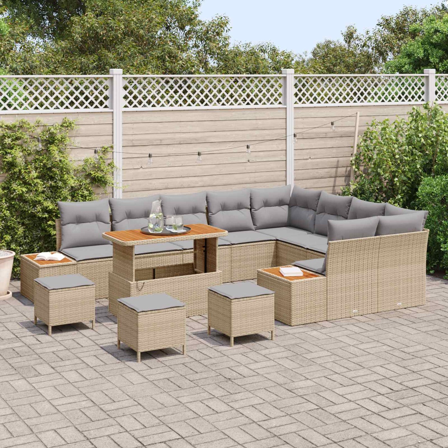 Set Divano da Giardino con cuscino 13 pcs Beige e Grigio Chiaro | homemem39