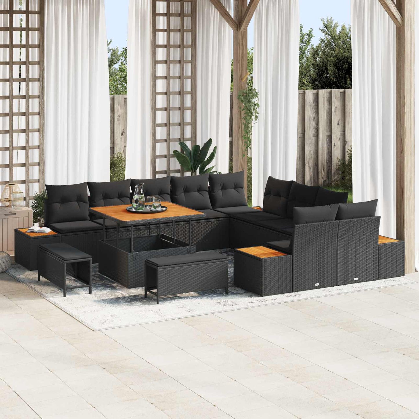 Set Divano da Giardino con cuscino 13 pcs Nero | homemem39
