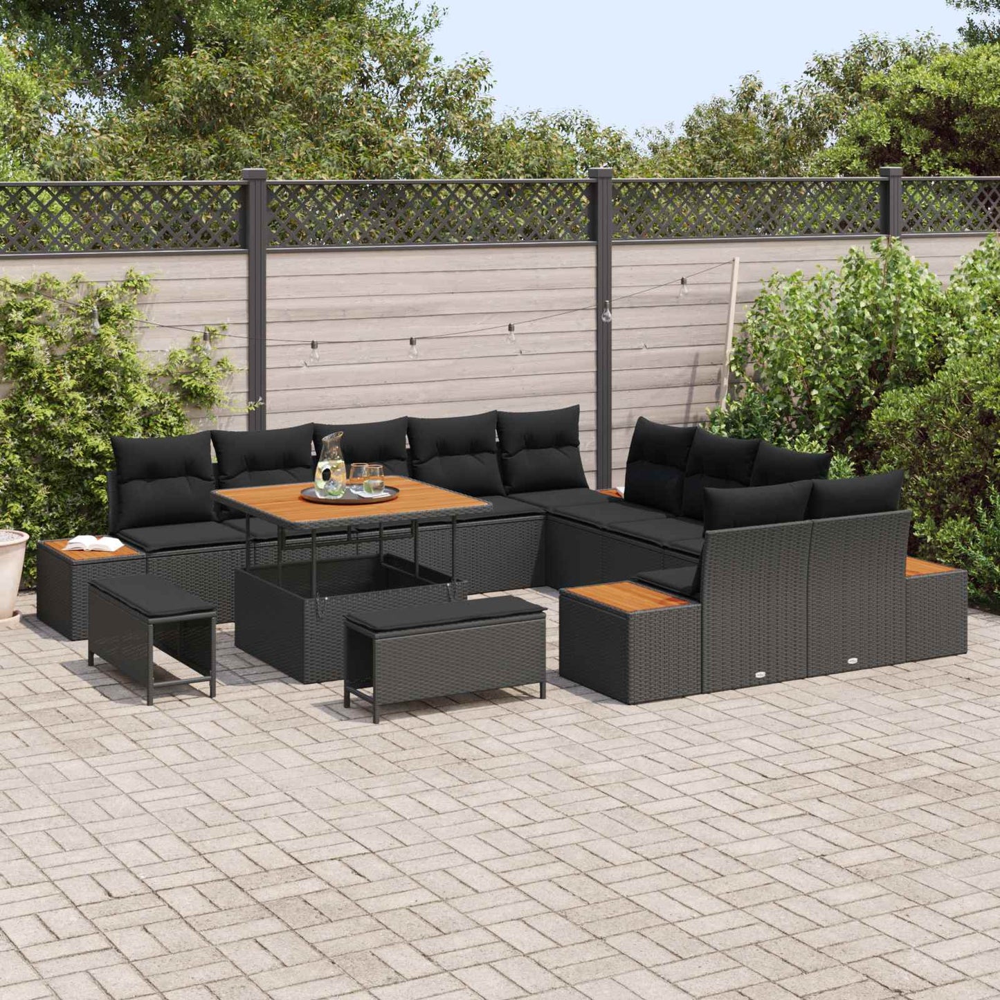 Set Divano da Giardino con cuscino 13 pcs Nero | homemem39