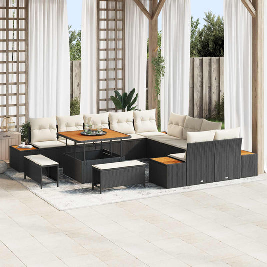 Set Divano da Giardino con cuscino 13 pcs Nero e Crema