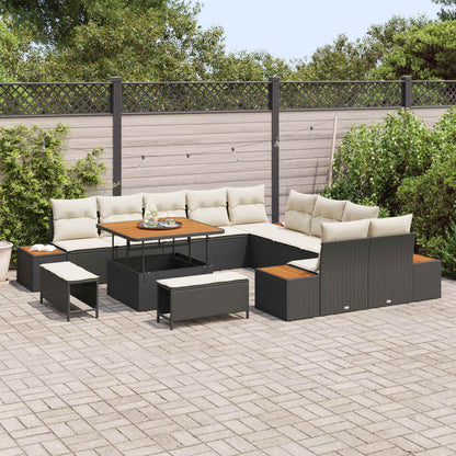 Set Divano da Giardino con cuscino 13 pcs Nero e Crema | homemem39