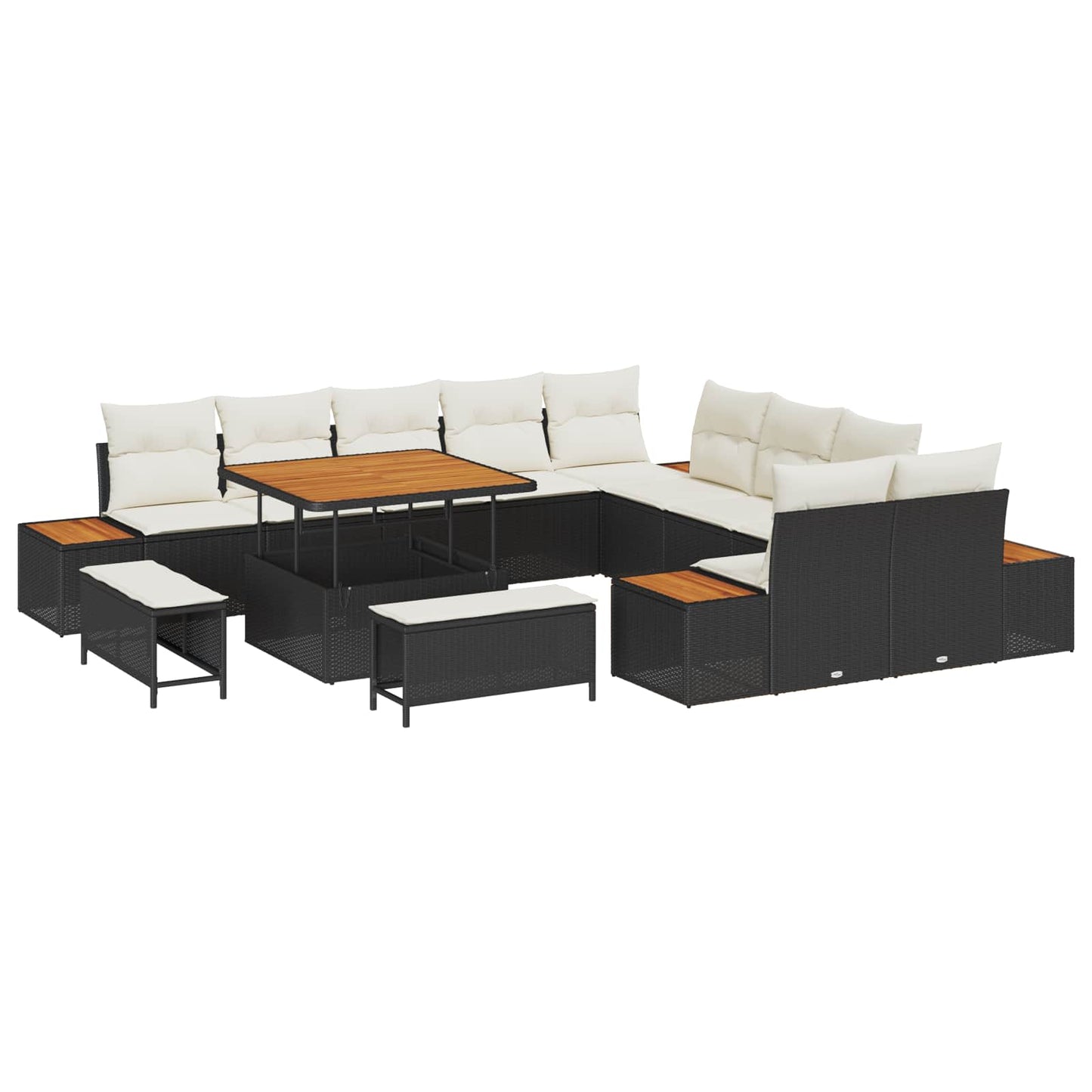 Set Divano da Giardino con cuscino 13 pcs Nero e Crema | homemem39