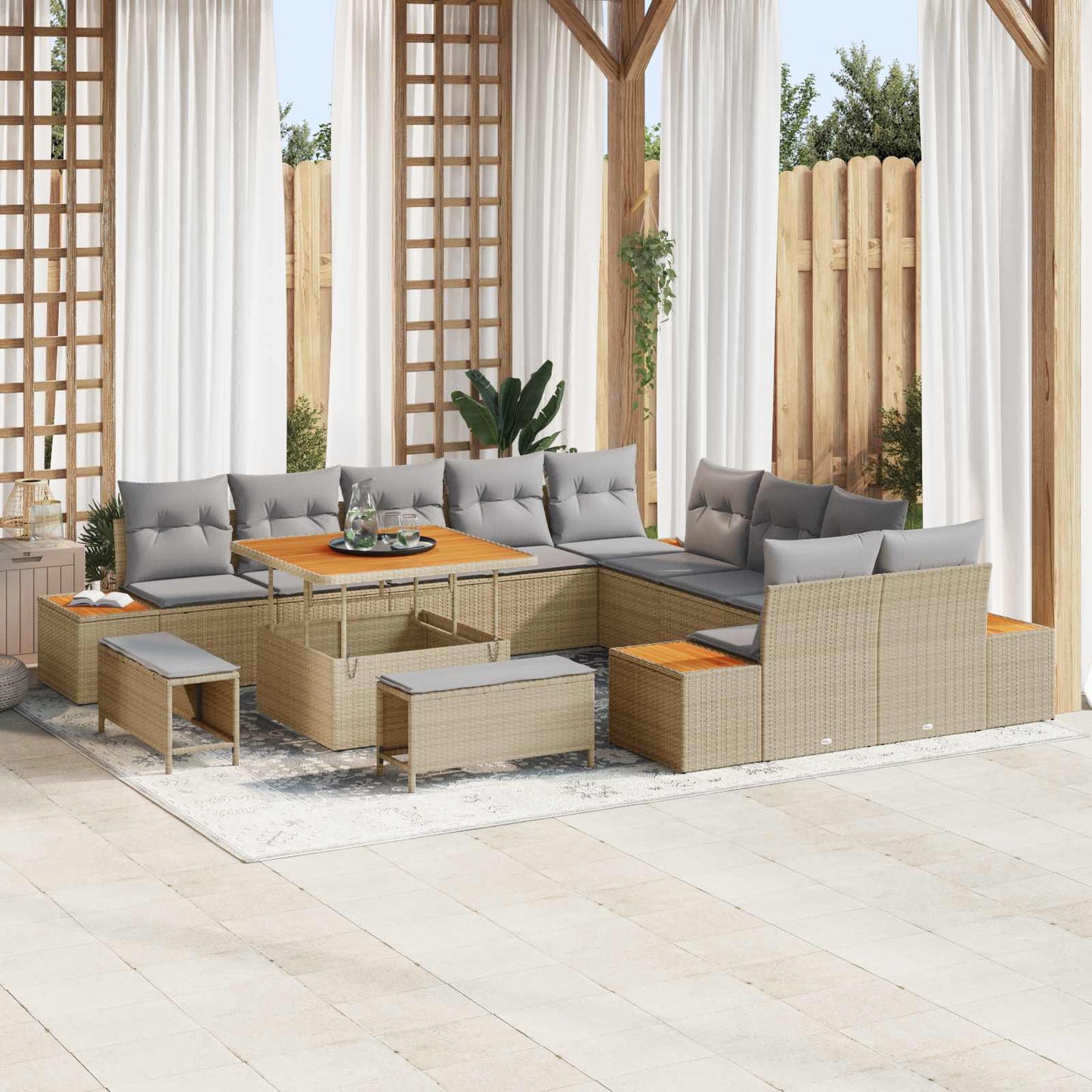 Set Divano da Giardino con cuscino 13 pcs Beige e Grigio Chiaro | homemem39