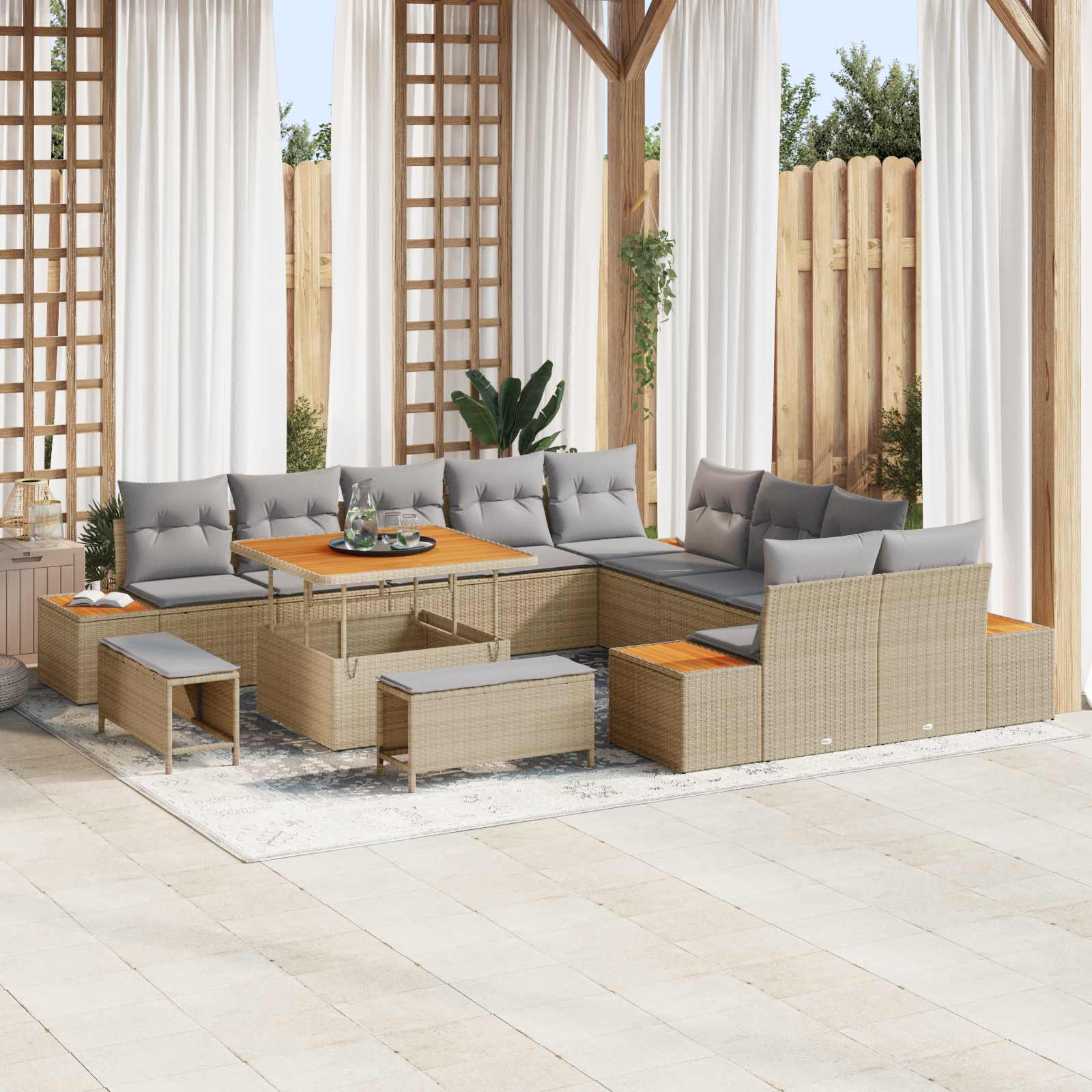 Set Divano da Giardino con cuscino 13 pcs Beige e Grigio Chiaro | homemem39