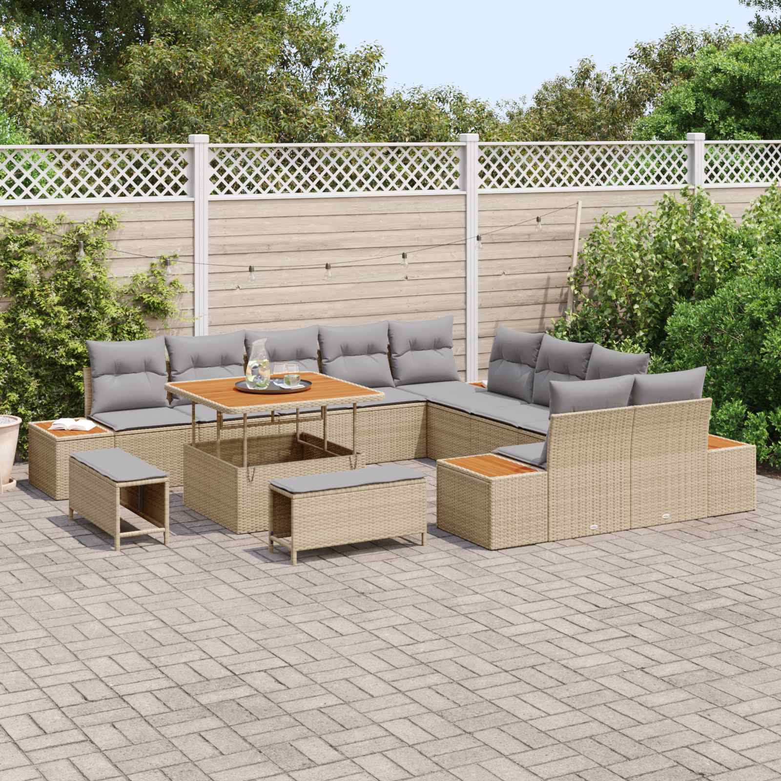 Set Divano da Giardino con cuscino 13 pcs Beige e Grigio Chiaro | homemem39