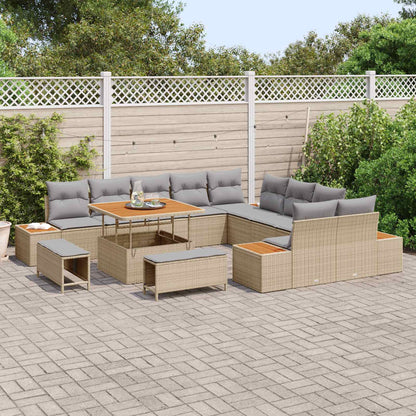 Set Divano da Giardino con cuscino 13 pcs Beige e Grigio Chiaro | homemem39