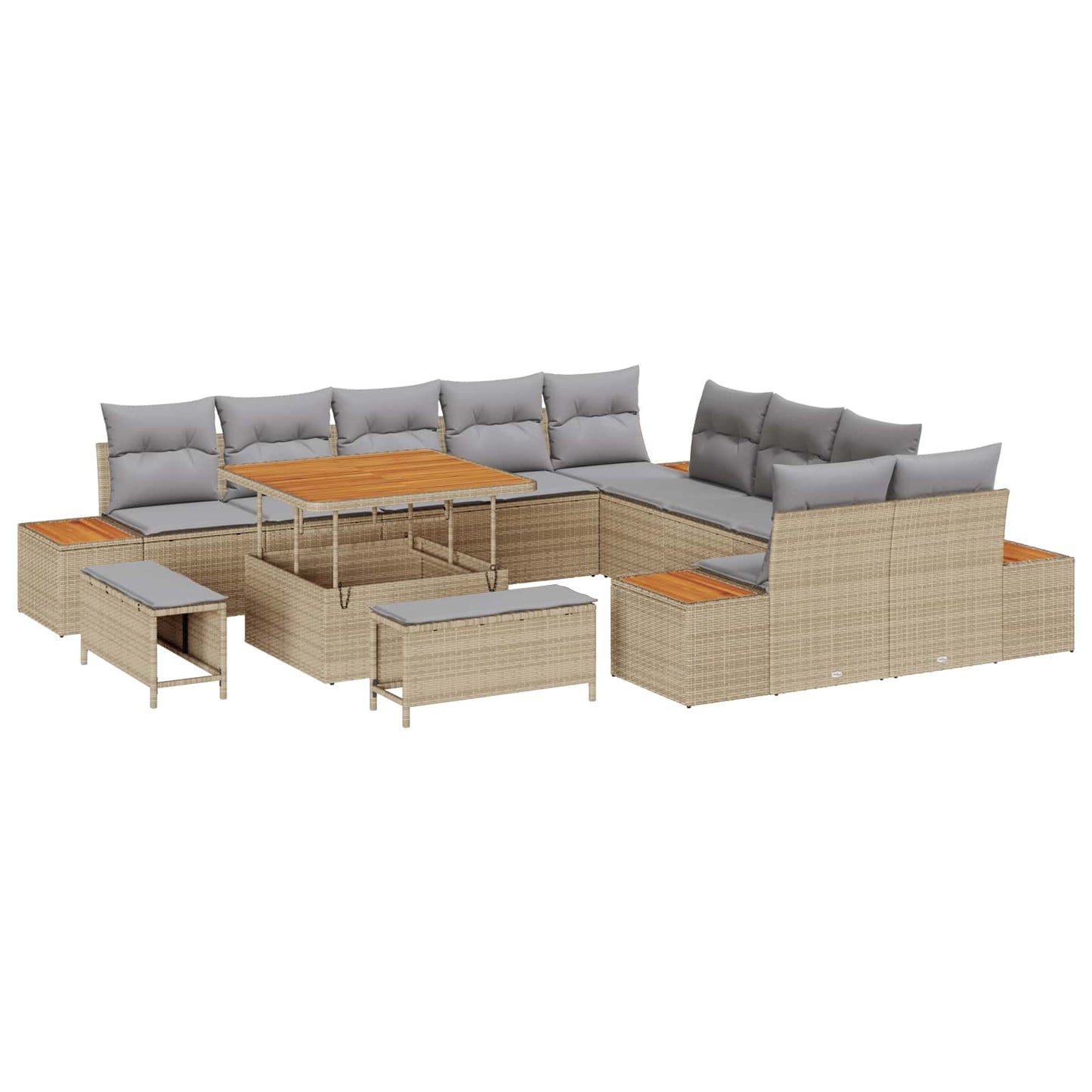 Set Divano da Giardino con cuscino 13 pcs Beige e Grigio Chiaro | homemem39