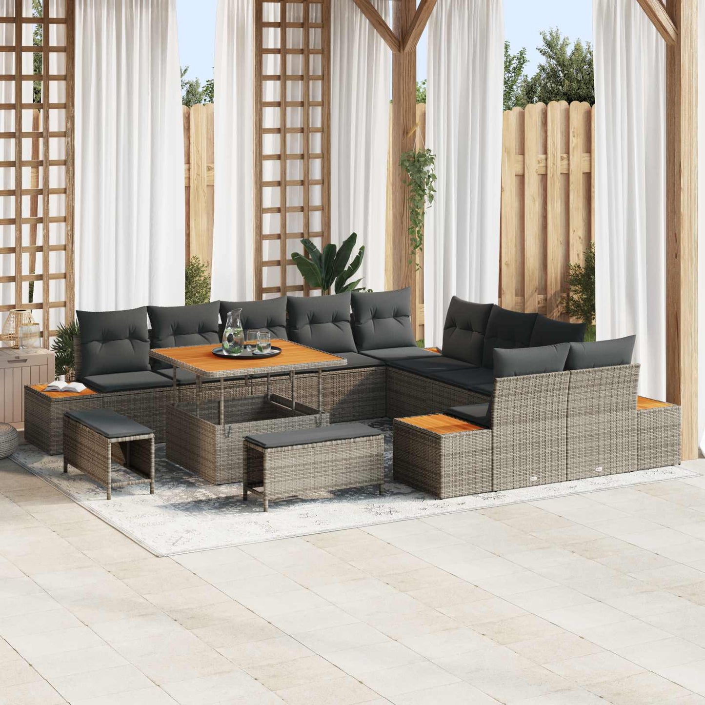 Set Divano da Giardino con cuscino 13 pcs Grigio