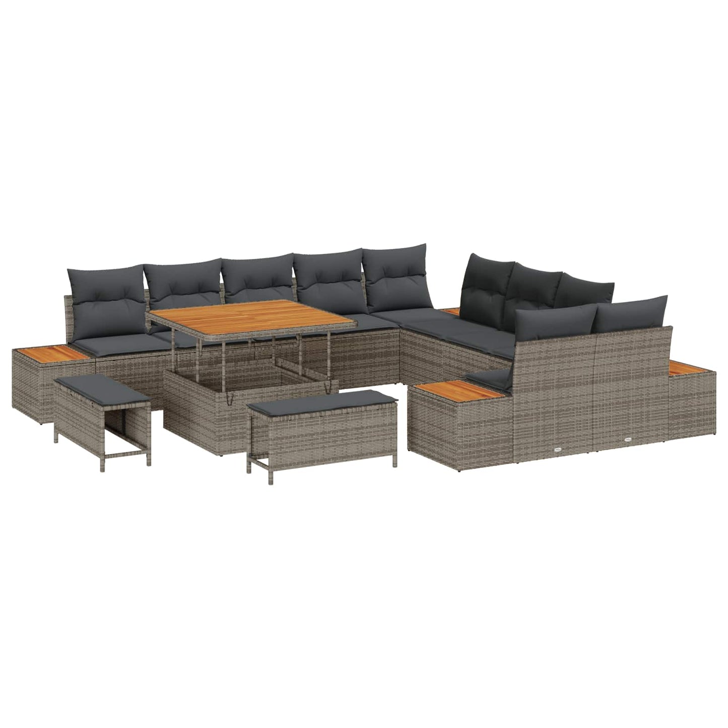 Set Divano da Giardino con cuscino 13 pcs Grigio | homemem39