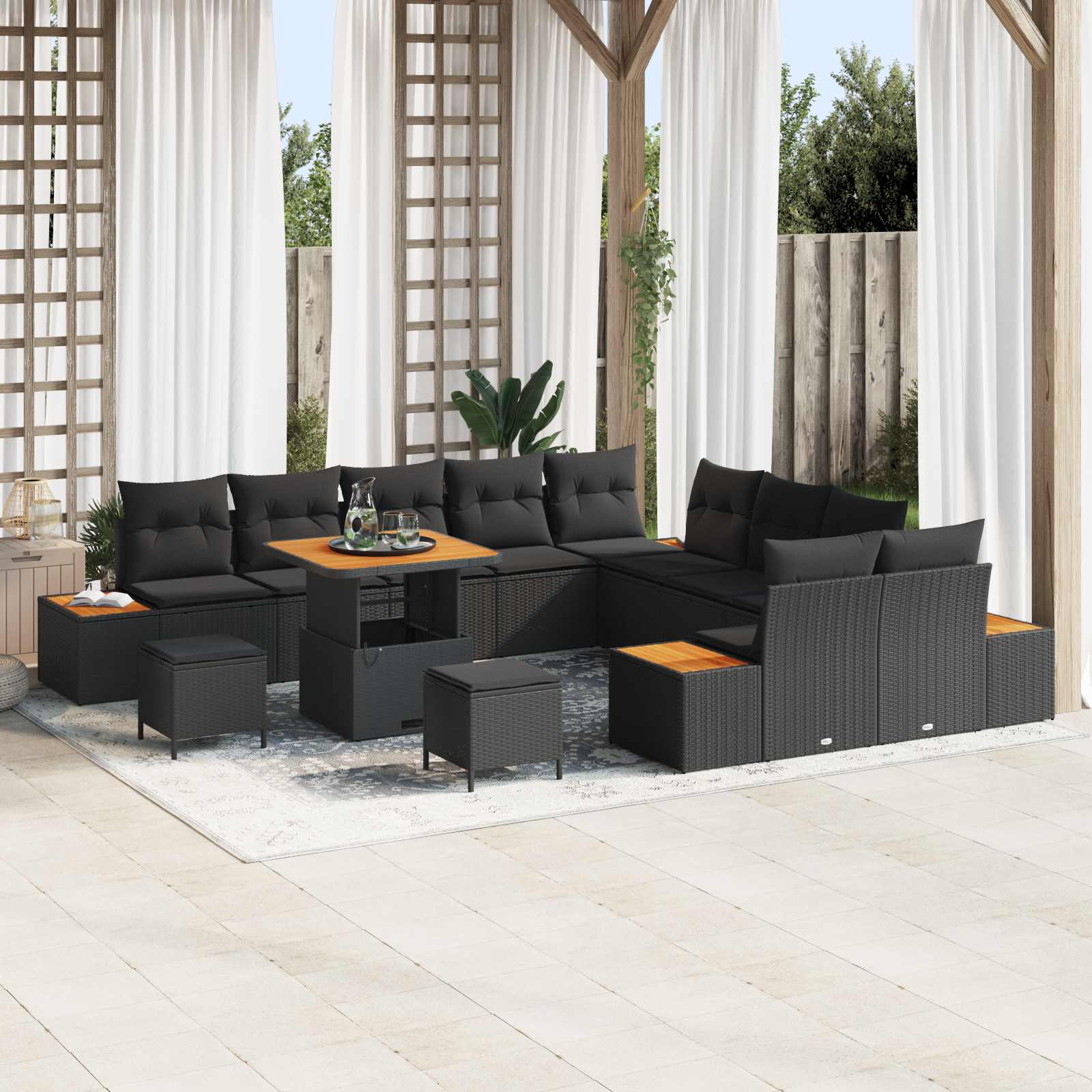 Set Divano da Giardino con cuscino 13 pcs Nero | homemem39