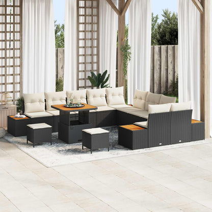 Set Divano da Giardino con cuscino 13 pcs Nero e Crema | homemem39