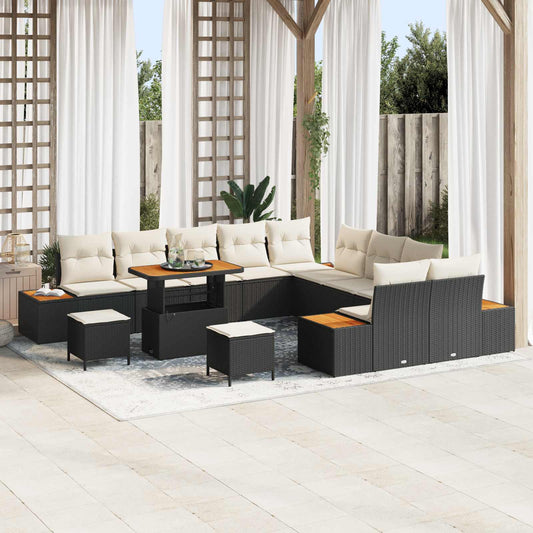 Set Divano da Giardino con cuscino 13 pcs Nero e Crema