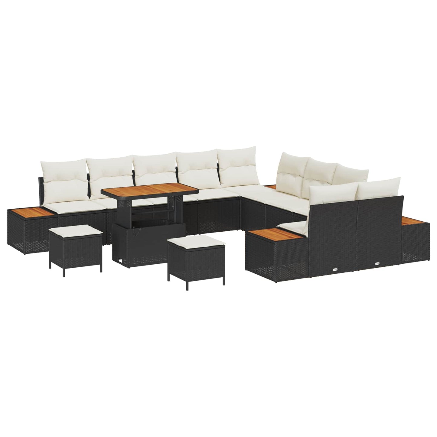 Set Divano da Giardino con cuscino 13 pcs Nero e Crema | homemem39