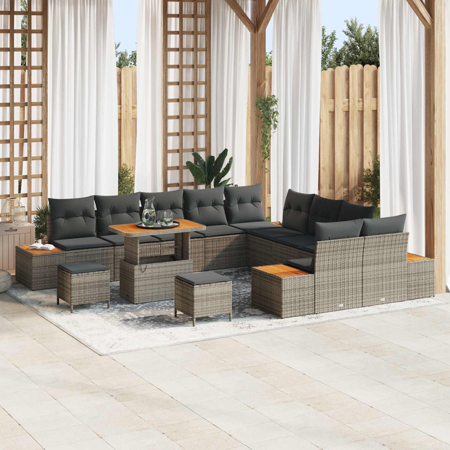 Set Divano da Giardino con cuscino 13 pcs Grigio | homemem39