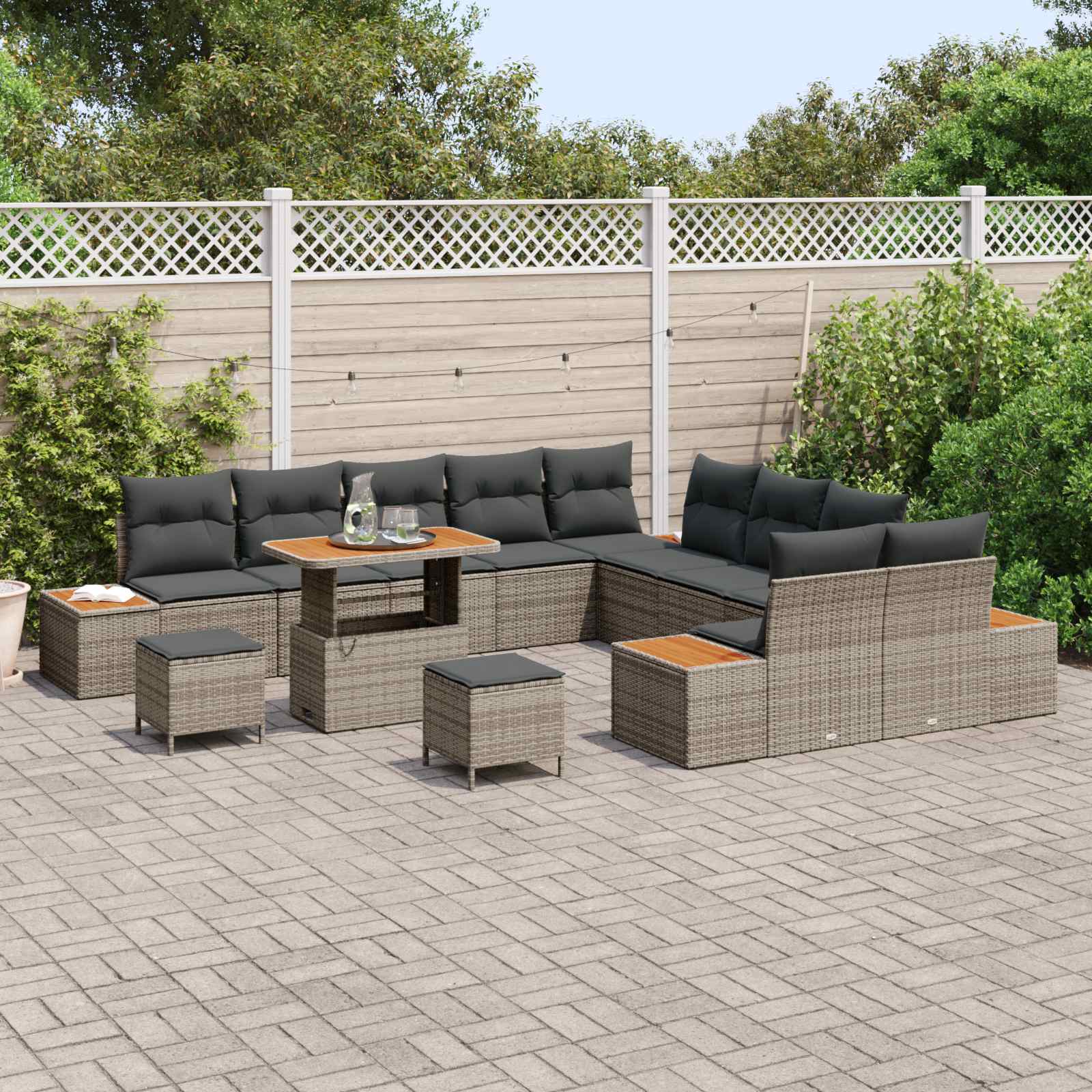 Set Divano da Giardino con cuscino 13 pcs Grigio | homemem39