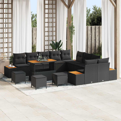 Set Divano da Giardino con cuscino 14 pcs Nero