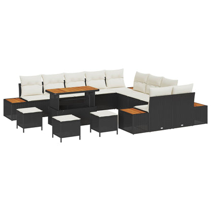 Set Divano da Giardino con cuscino 14 pcs Nero e Crema