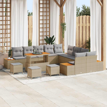 Set Divano da Giardino con cuscino 14 pcs Beige e Grigio Chiaro | homemem39