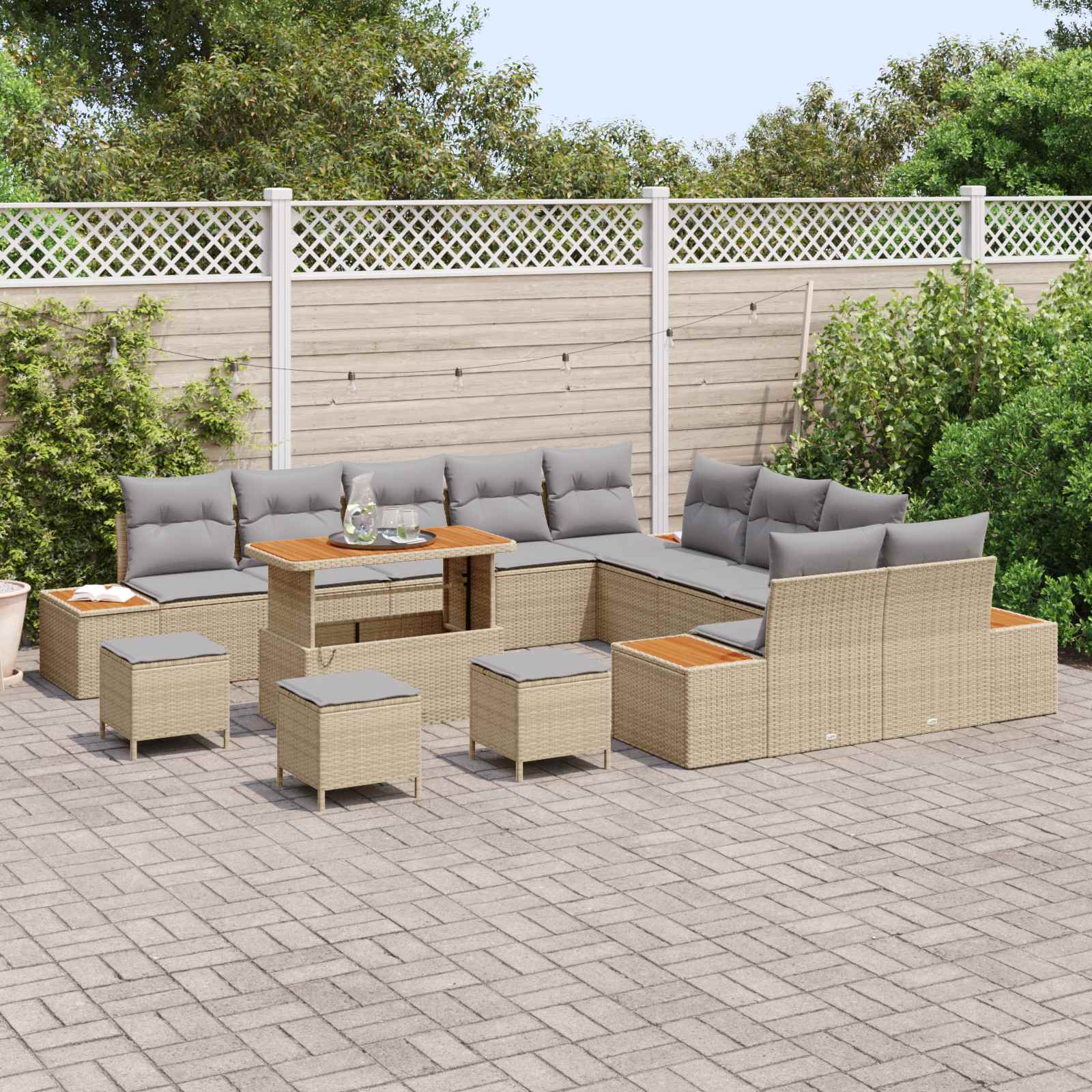 Set Divano da Giardino con cuscino 14 pcs Beige e Grigio Chiaro | homemem39