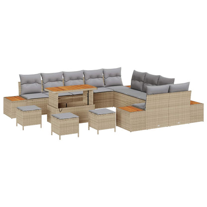 Set Divano da Giardino con cuscino 14 pcs Beige e Grigio Chiaro | homemem39