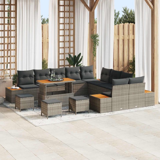 Set Divano da Giardino con cuscino 14 pcs Grigio