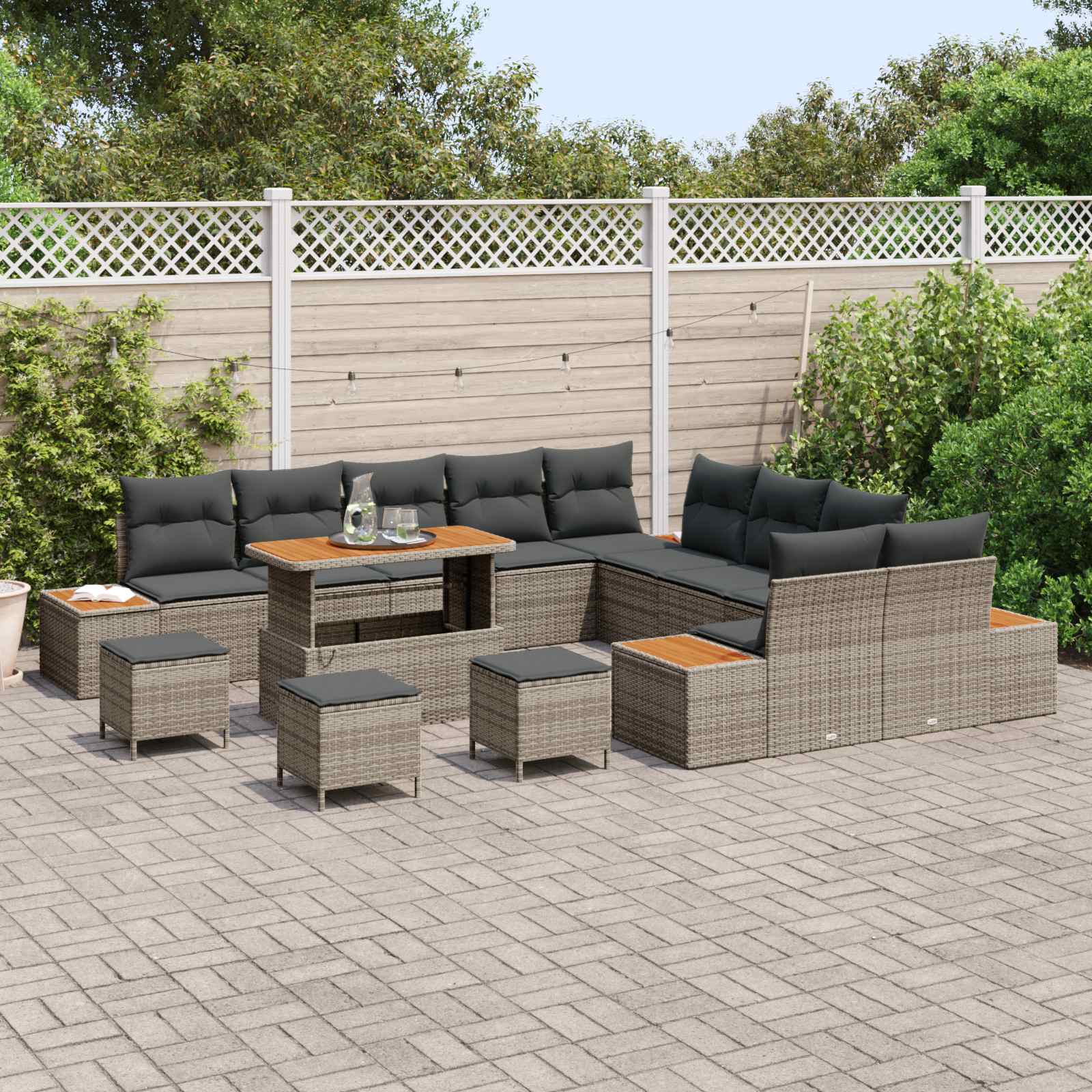 Set Divano da Giardino con cuscino 14 pcs Grigio | homemem39