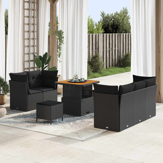 Set Divano da Giardino con cuscino con archiviazione 8 pcs Nero