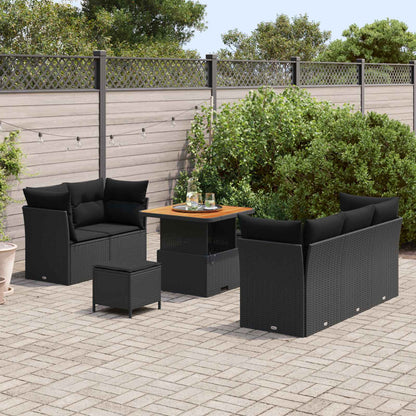 Set Divano da Giardino con cuscino con archiviazione 8 pcs Nero | homemem39