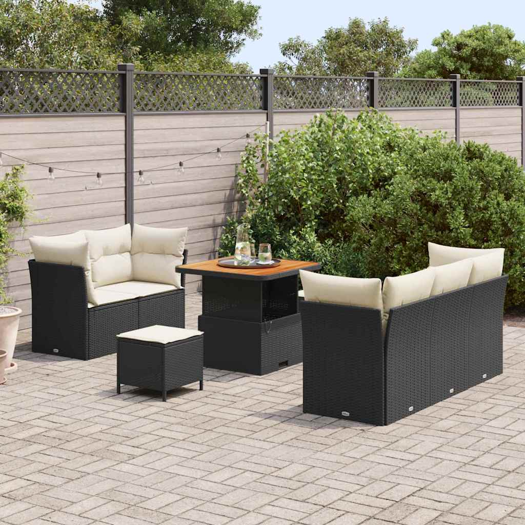 Set Divano da Giardino 8 pcs Nero e Crema polyrattan | homemem39