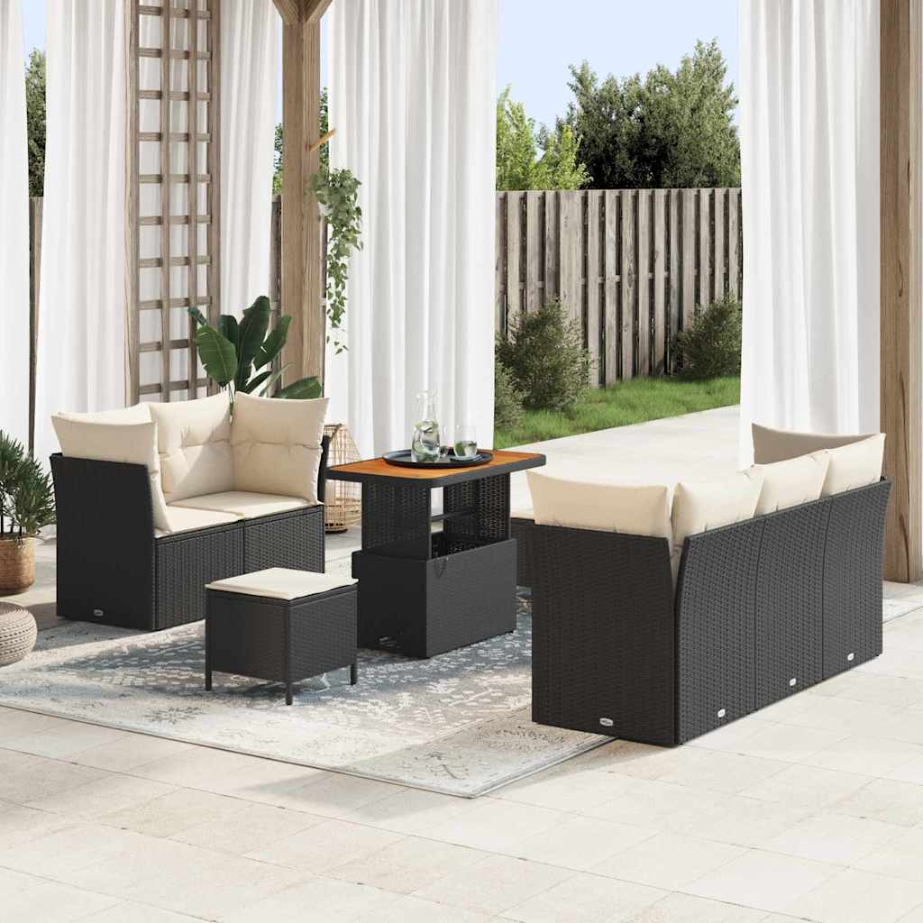 Set Divano da Giardino con cuscino 8 pcs Nero e crema | homemem39