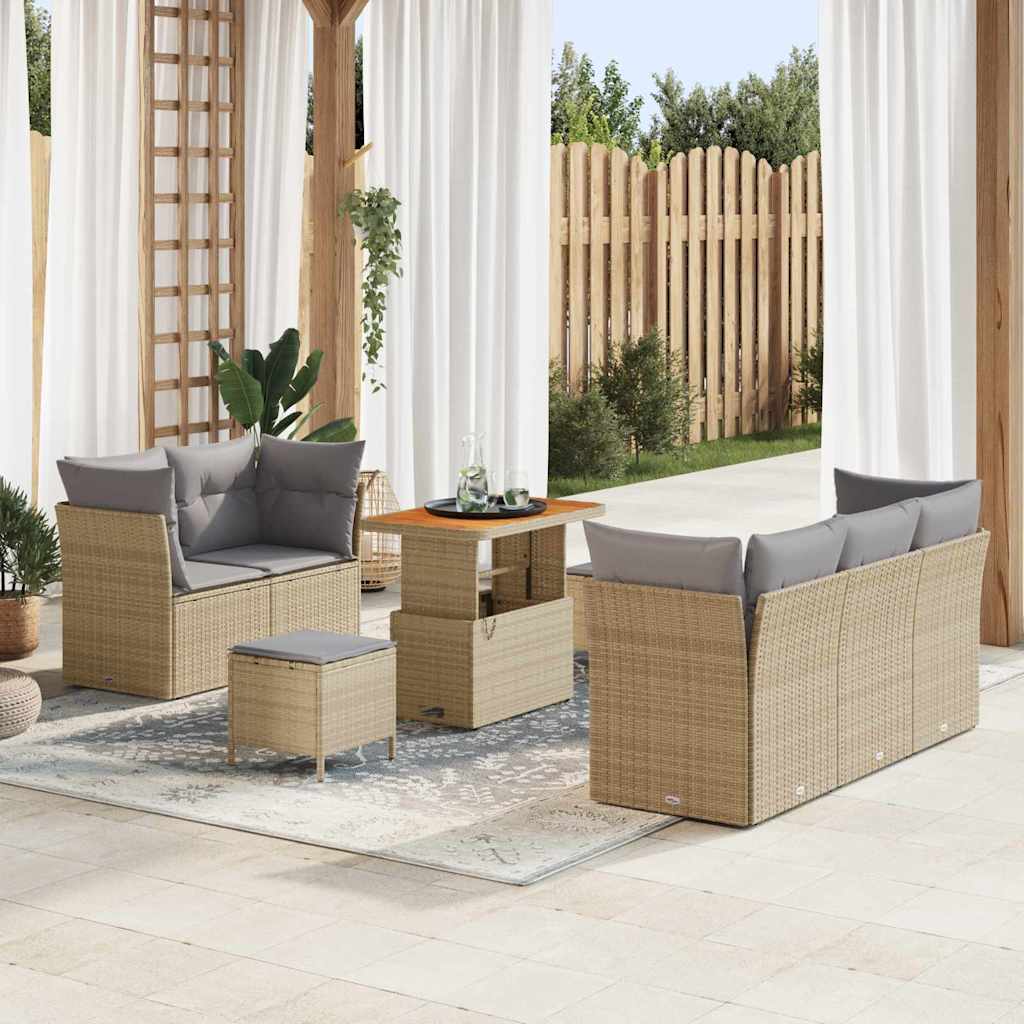 Set Divano da Giardino con cuscino 8 pcs beige e grigio chiaro | homemem39