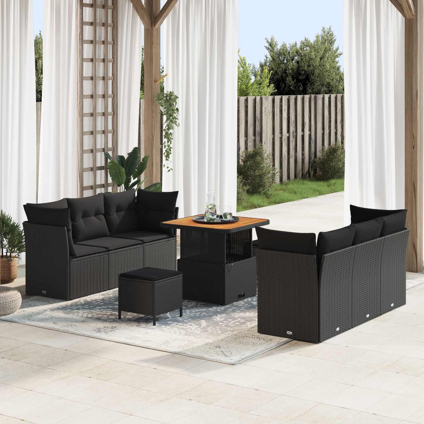 Set Divano da Giardino con cuscino 9 pcs Nero polyrattan | homemem39